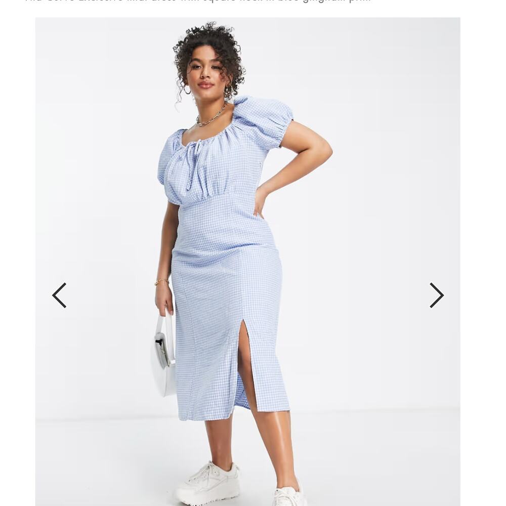 ASOS Vila Curve Gingham Midi Dress – Blue & White – Size US 14 / EU 46